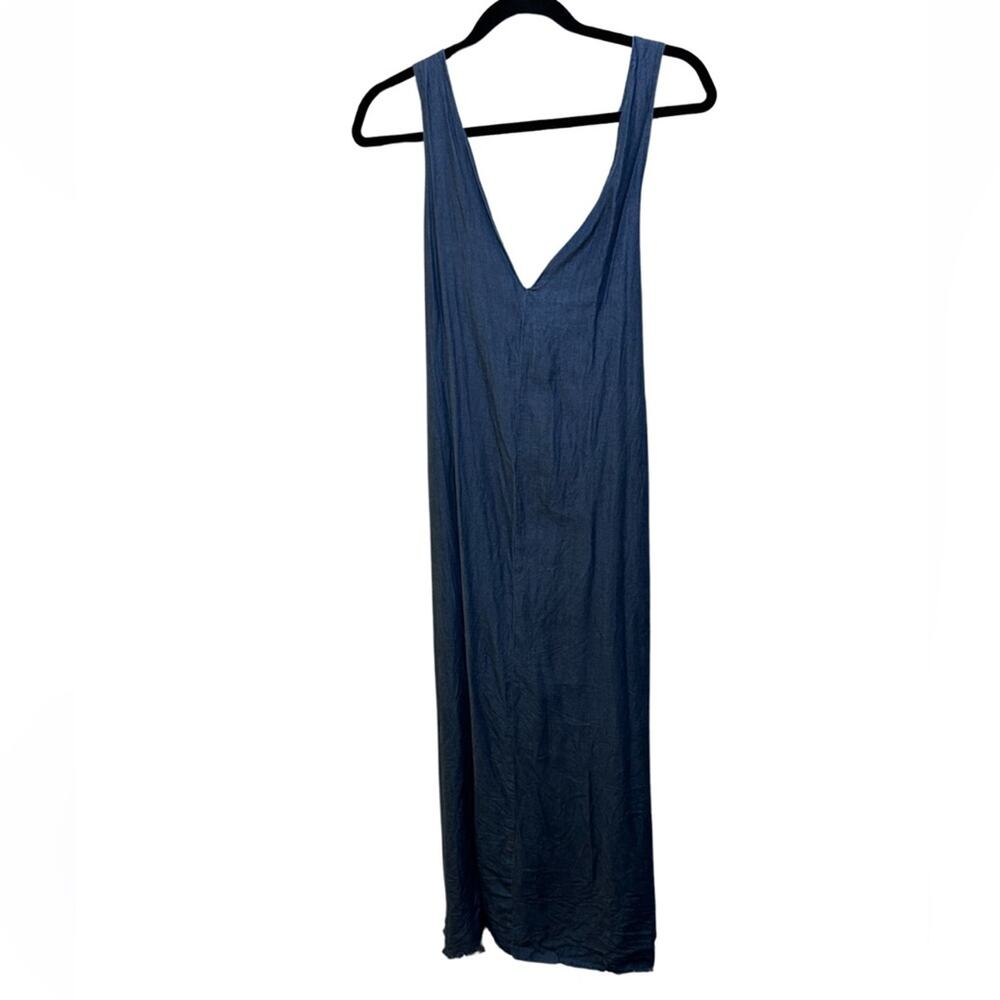 Zara Trf Denim Maker Chambray Midi Maxi Dress Snap Button Side Size M